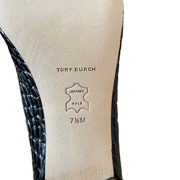 TORY BURCH Women Croc Leather Georgia Pump 25mm Black Size 7.5 New In Box - Picture 15 of 16